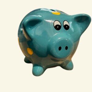 Vintage Blue & Yellow Piggy Bank